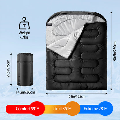 Double Sleeping Bag for Adults Men Women, XL Queen Size Two Person Sleeping Bag for All Season Camping Hiking Backpacking 2 Person Sleeping Bags for Cold Weather & Warm