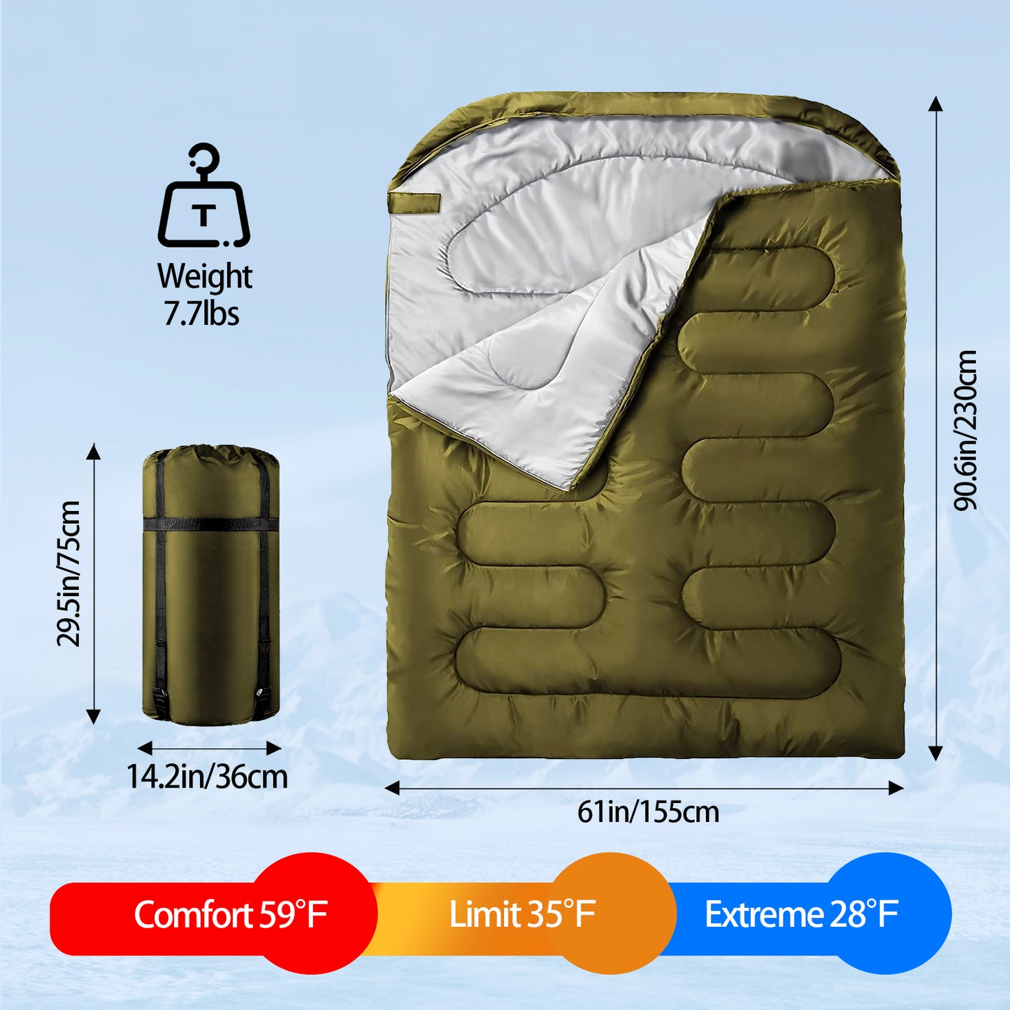 Double Sleeping Bag for Adults Men Women, XL Queen Size Two Person Sleeping Bag for All Season Camping Hiking Backpacking 2 Person Sleeping Bags for Cold Weather & Warm