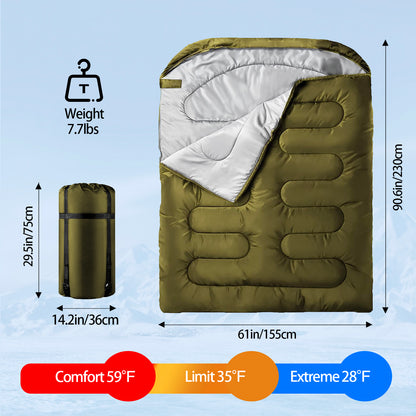 Double Sleeping Bag for Adults Men Women, XL Queen Size Two Person Sleeping Bag for All Season Camping Hiking Backpacking 2 Person Sleeping Bags for Cold Weather & Warm