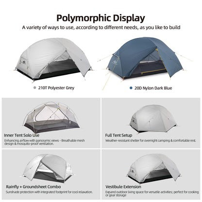 Blackpongo Neptune 2 Person Camping Tent 20D nylon 210T polyester Double Layer Breathable Waterproof windproof professional ultralight Tent with ground mat