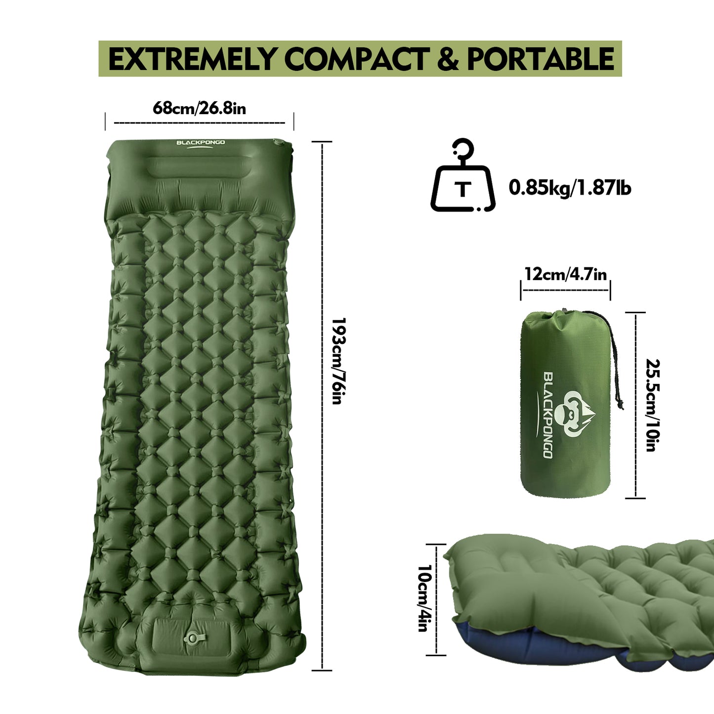 Blackpongo Nylon TPU inflatable cushion ultra-light portable durable waterproof tear-resistant spliced sleeping pads